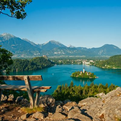 Lake Bled Mountains Tree Bench Bled Slovenia Wallpaper Hd 1920×1200